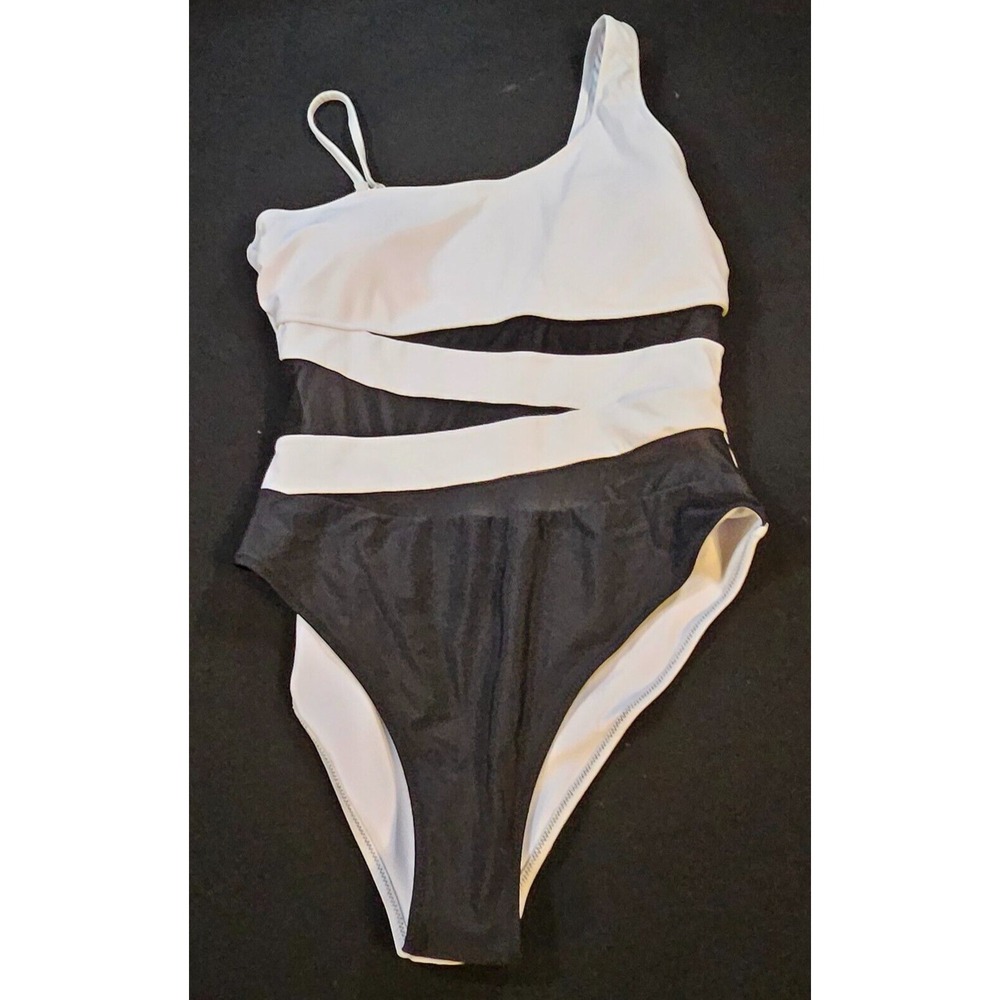 Blooming Jelly SZ XXL Womens Slimming One Piece Swimsuit White/Black Mesh Cutout